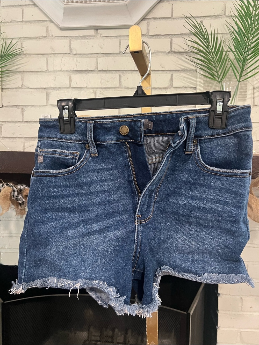 Just USA Dark Blue Frayed Hem Denim Shorts